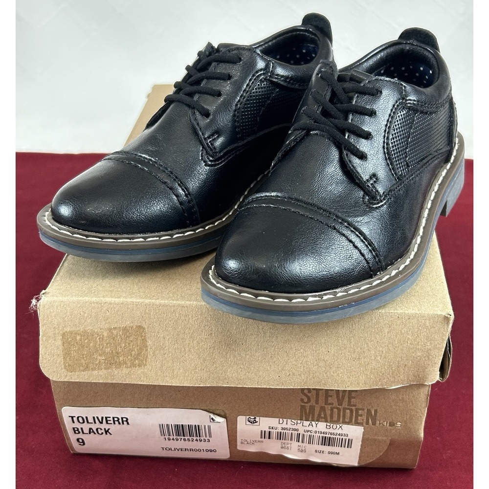 EUC Steve Madden Kids Boys Toliverr R001090 Dress Shoes Sz 9 Black Leather